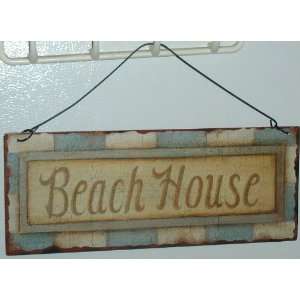   BEACH HOUSE TIN METAL SIGN. ORIGINAL ART. FOR INDOOR USE ONLY. NEW