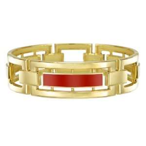  Raymond C. Yard 18k Gold Openwork Bangle with Red Enamel 