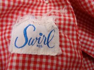   50s SWIRL BRAND Red Gingham Checked French Recipe Apron Wrap Dress M S