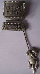 Vintage JJ Pewter 1 Pin Computer Mouse Error Cat Fun  
