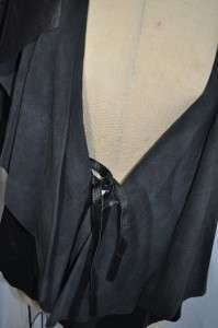 CATHERINE MALANDRINO Black Draped Leather Jacket Blazer 2  