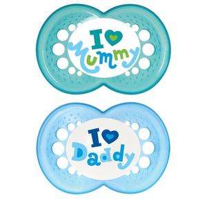 MAM DUMMIES / SOOTHERS / PACIFIERS I LOVE MUMMY / DADDY 6+ MONTHS 
