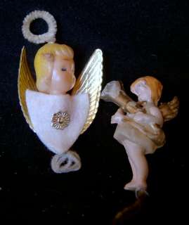Japan Celluloid Angel w French Horn Christmas Ornaments  