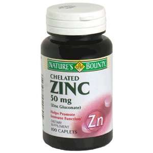  Natures Bounty Chelated Zinc 50mg, 100 Caplets Health 
