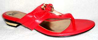 SOFFT CORAL RED/ORANGE LEATHER THONG SANDALS METALLIC ACCENTS 9 M 