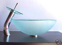 Bathroom Glass Vessel Vanity Sink + Chrome Faucet N2FC4  