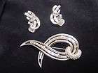 VINTAGE ART DECO SILVER CHATON PIN AND EARRINGS SET  
