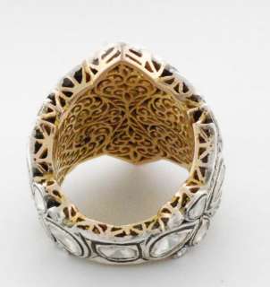 Vintage Style Rose Cut Diamond Pave .925 Sterling Silver 14k Gold Ring 