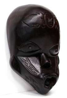 Vintage African Tribal Wooden Mask Scarification Hand Carved Wood Wall 