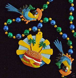 Cheeseburger Sun Parrot Mardi Gras Necklace Luau Bead  