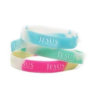  Swirl Silicone Religious Wristbands   Jesus Is Awesome 