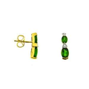  9ct Yellow Gold Chrome Diopside & Diamond Drop Earrings Jewelry