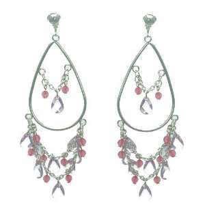  Quintesse Silver Pink Crystal Clip On Earrings Jewelry