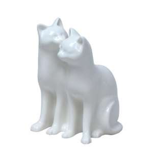   Glazed Porcelain Sitting Cats One Sniffs the Other