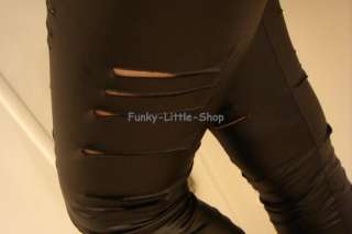 Shiny black Sliced leggings tight pants rock punk pt296  