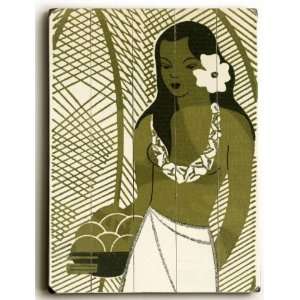  Wood Sign Hawaii Woman by unknown. Size 20.00 X 14.00 Art 