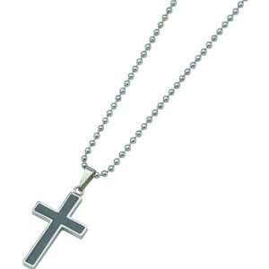  Stainless Steel Carbon Fiber Cross Mens Necklace 22 A 