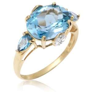   Gold Oval Cut Blue Cubic Zirconia and Diamond Accent Ring 6.0 Jewelry