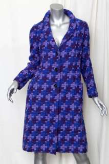 MARC JACOBS Purple+Blue Beautiful Chunky Yarn Wool+SILK Check Coat 