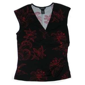  Flower Print Sleeveless Shell Tank Top in BLACK / RED 