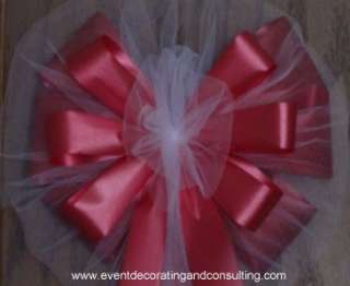 WHITE TULLE RED Satin Ribbon Pew Bows for Weddings  