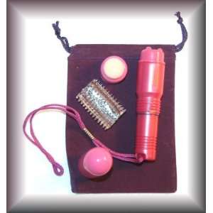 MINI MITE Massager 4 Inch RED with PURPLE Velveteen Drawstring Pouch 