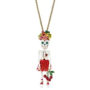   Betsey Johnson Rio Large Skull Girl Pendant Long Necklace Jewelry