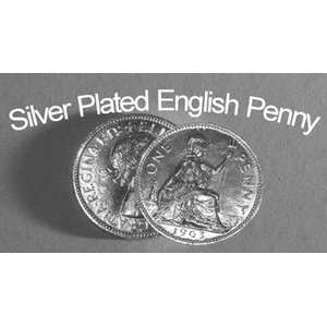  English Penny Silver Plated Magic trick coin close up 