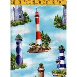  Quilting Fabric Coastal Living Lighthouses Arts, Crafts 