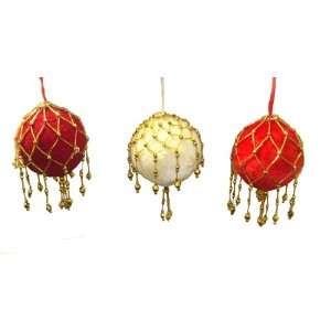  Club Pack of 72 Red and Cream Beaded Velour Ball Christmas 