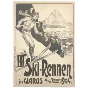  III. Ski Rennen in Glarus (Vintage Ski Poster, ca. 1904 