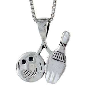 925 Sterling Silver Bowling Pendant (w/ 18 Silver Chain), 11/16 inch 