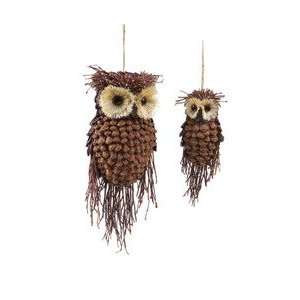  Set 12 Rustic Owl Pine Cone Christmas Ornaments