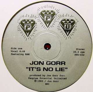JON GORR / ITS NO LIE / PEOPLES POTENTIAL UNLIMITED MODERN SYNTH SOUL 