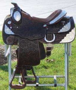   Oak Lf Silver Plated Showman Western Trail Show Saddle Double T  