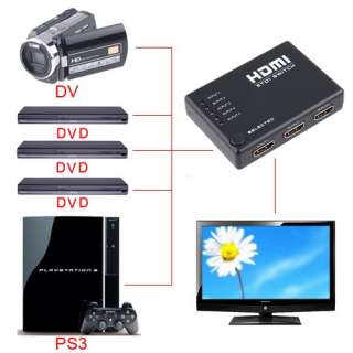 New 5 Port HDMI HD 1080P Infrared IR Remote 1.3b Amplifier Switcher 