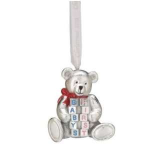   Silver Plate Babys First Christmas Bear with Dated Ribbon Home