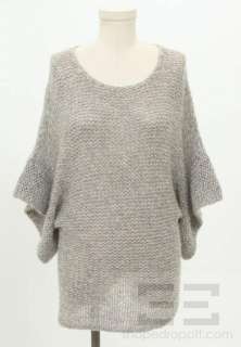 Theory Beige & Metallic Open Knit Short Sleeve Dolman Sweater Size 
