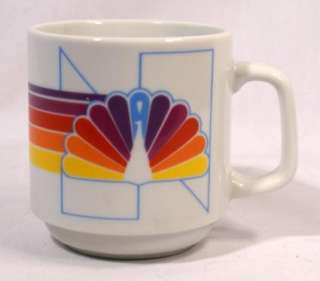 Vintage NBC Studios Logo Peacock Papel Coffee Mug Cup TV Rainbow Red 