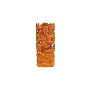  Ganesh sitting on Lotus wooden sculpture RTC6425 1 