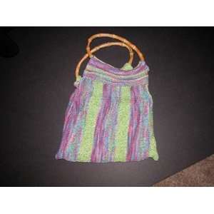  Playful Hand Knit Beach Comber Bag with Cane Handles 