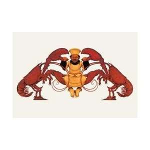  Chef and a Pair of Lobsters 12x18 Giclee on canvas
