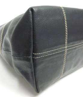COCCINELLE Black Leather Stitch Trim Tote Handbag  
