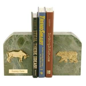    Gold Plated Green Marble Stock Market Bookends 