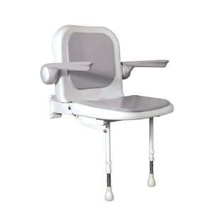  AKW Padded Fold Up Shower Seat with Back and Arms, Gray 