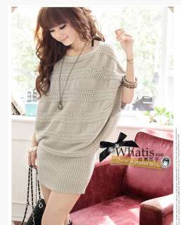 Korean Lady Hollow Round Colla r Bat sleeve Casual Knit Tops Sweater 