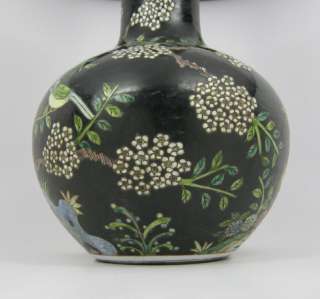   Signed Chinese Qing Kangxi Tri Color Bird Tree and Flower Vases  