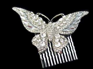 Bridal Butterfly Drop Wedding Hair Comb Tiara Clear Swarovski Crystal 
