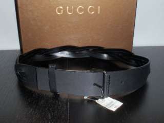 100% AUTH GUCCI Braided Black Genuine Leather Logo Buckle Belt $250 80 