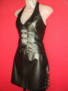 WILSONS MAXIMA Black Soft Leather Biker Cut Out O Ring Halter Top 